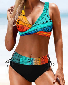 Romy | Fröhlicher Bunter Bikini in Blau/Orange