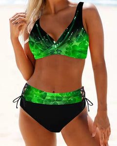 Romy | Fröhlicher Bunter Bikini in Dunkelgrün