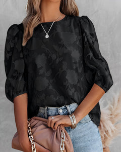 Dorothea - Chiffonhemd mit Puffärmeln in Schwarz