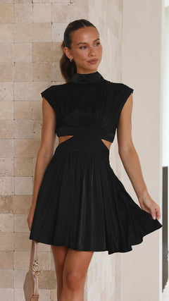 Kurzärmeliges Minikleid mit Cut-Out-Design für Damen in Schwarz