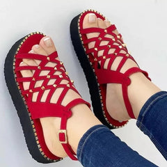 Selene® | Damen Plateau Sandalen mit Cutout-Zehenpartie in Rot