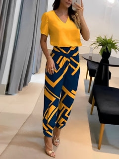 Monna - Lässiges und elegantes Set für Damen in Gelb mit Muster