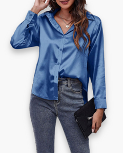 Damen Elegant Langärmelige Bluse | Festliche Blusen für Anlässe in Blau