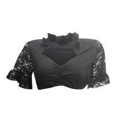 Sophia – Elegante Oktoberfest Bluse mit V Ausschnitt und kurzen Ärmeln in Schwarz