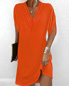 Xavia - Elegantes Kleid mit gerafftem V-Ausschnitt in Orange