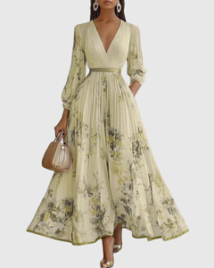 Leona | Stilvolles Maxikleid mit edlen Falten in Gelb