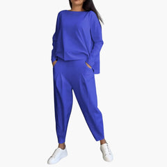Anna | Bequemes Zweiteiliges Set mit Rundhalsausschnitt in Blau