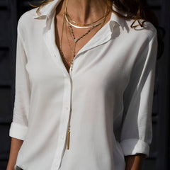 Odelia - Langärmlige Satinbluse für Damen in Weiß