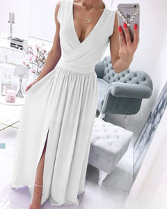 Julia® | Ärmelloses Strandkleid für Damen mit tiefem V-Ausschnitt in Weiß