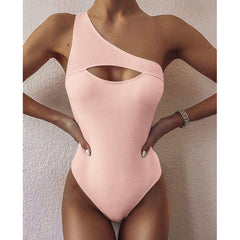 Kristi® | Neuer Bikini Einfarbiger One-Shoulder Einteiliger Badeanzug Damen in Rosa