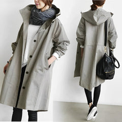 DuraCoat - Lange Windbreaker-Jacke mit Kapuze in Grau