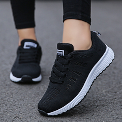 Damen Sportschuhe mit Schnürung | Leichte Fitnessschuhe für Alltag in Schwarz