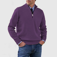 Herrenpullover mit halbem Reißverschluss in Dunkelviolett