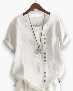 Damen Elegante Kurzarm-Bluse | Unifarben in Weiß