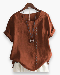 Damen Elegante Kurzarm-Bluse | Unifarben in Braun