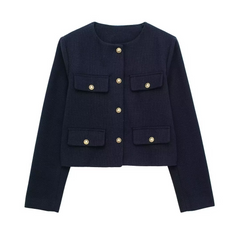 Cove - Lässiger Kurzmantel mit Besatz für Damen in Marineblau