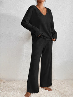 Evangeline - 2-Teiliges Lounge-Set - Rippmuster in Schwarz