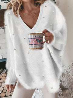 Jella - Langärmeliges Pullover in Weiß