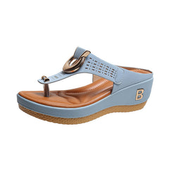 Alberte – Sommer-Keilabsatzschuhe – Offene Zehenpartie in Blau