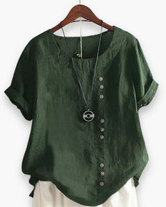 Damen Elegante Kurzarm-Bluse | Unifarben in Grün