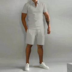 Herren Elegantes Polo- und Shorts-Set | Sommer in Grau