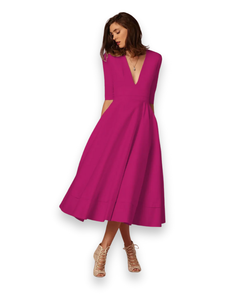 Damen Elegantes Festliches Kleid | Ärmellos Maxi in Heißes Rosa