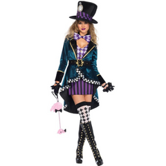 Damen Halloween Kostüm Zirkus | Jacke mit Minirock Set in Blau-lila