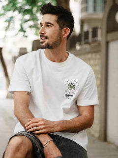 Ben – Herren T-Shirt Kokospalmen Sommer Rundhals Lässig in Weiß