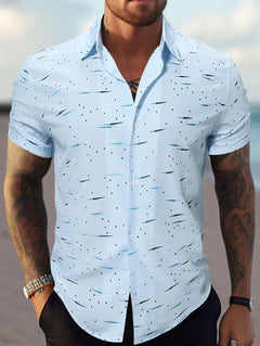 Georg – Herren Hemd Bunt Print Kurzarm Strand Urlaub in Baby Blau