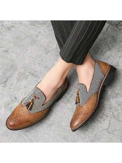 Ismael – Spitz Loafer Herren Floral Prägung Business in Braun