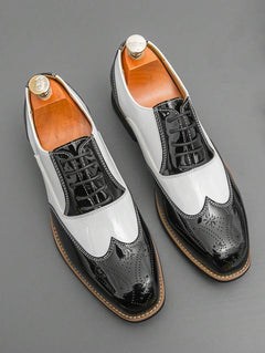 Clemens – Oxford Herrenschuhe Zweifarbig Retro Schnürung in Weiß und Schwarz