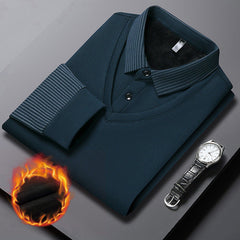 Striped Lapel Two-piece Shirt in Dark Cyan