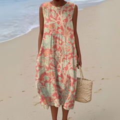Millie | Retro Floral Dress in Ärmellos mit Rundhalsausschnitt