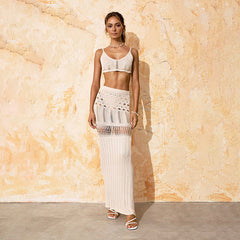 Chloé | Set aus Rock und Top aus Häkelmasche in Beige Kostüm