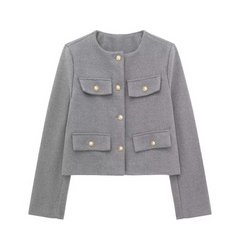 Cove - Lässiger Kurzmantel mit Besatz für Damen in Grau