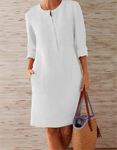 Blaire - Elegantes und lockeres Leinenkleid für Damen in Weiß