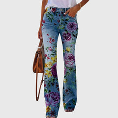 Nicole | Damen Blumen Bedruckte Enge Jeans in Lila Blume