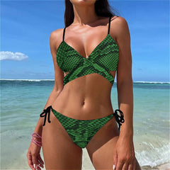 Jara® | Bikini-Badeanzug mit Schlangenhautmuster in Grün