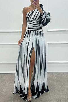 Katrina | Einschulter Asymmetrisch Maxi Hochzeitsgastkleid in Weiß