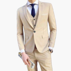 Herren Anzug dreiteilig mit Ein-Knopf Sakko und Weste in Beige