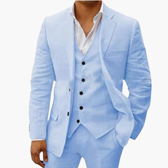 Herren Sommeranzug dreiteilig mit Weste Jacke und Hose in Himmelblau