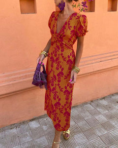 Evalena - Stylisches Axi-Kleid mit Puffärmeln für Frauen in Orange