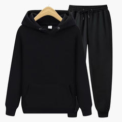 Herren Jogginganzug mit Kapuzenpullover und Bündchenhose in Schwarz