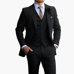 Herren Anzug Dreiteiler mit Weste und schmaler Hose in Schwarz