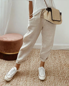 Colene - Modische lässige Leinenhose in Beige