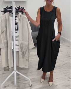 Katharina | Ärmelloses Patchwork-Kleid in Schwarz