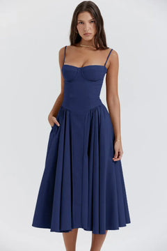 Cheri - rückenfreies Midi-Sling-Kleid für Damen in Blau