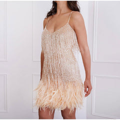Laura - Cocktailkleid aus Federn im schicken Stil in Rosegold