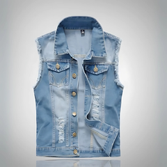Weste Herren Vintage Stil | Ärmellose Freizeitweste Mit Taschen in Hellblau