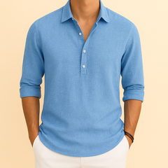 Gustav | Herren Klassisches Henley Poloshirt mit langen Ärmeln in Blau